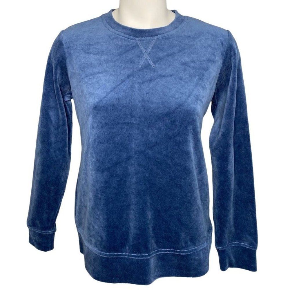 Karen Scott Petite Sweatshirt Top Women's XS Blue Velour Soft Relaxed Crewneck